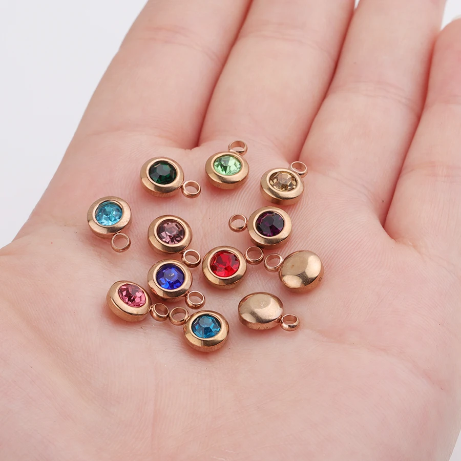 MINI CHARMS Crystal Birthstone Colors MIX 6.5mm Gold Plated (Pack of 12)