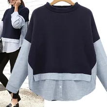 Женская футболка большого размера Повседневная Лоскутная Футболка для девочки с длинным рукавом с круглым вырезом полосатая свободная футболка женская 4XL молния Тонкий Топ