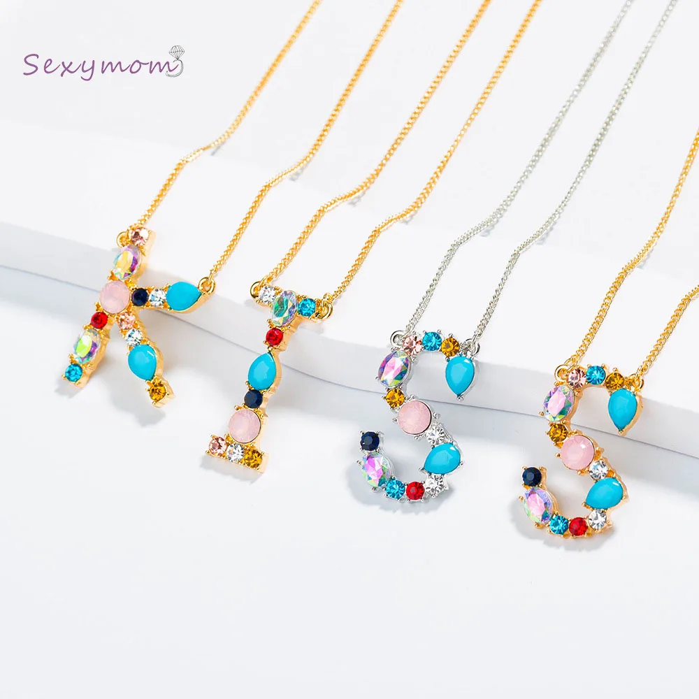 

Multicolor fashion charm Gold 26 Alphabet pendant necklace micro pave zircon initial letter necklaces Couple Name necklace