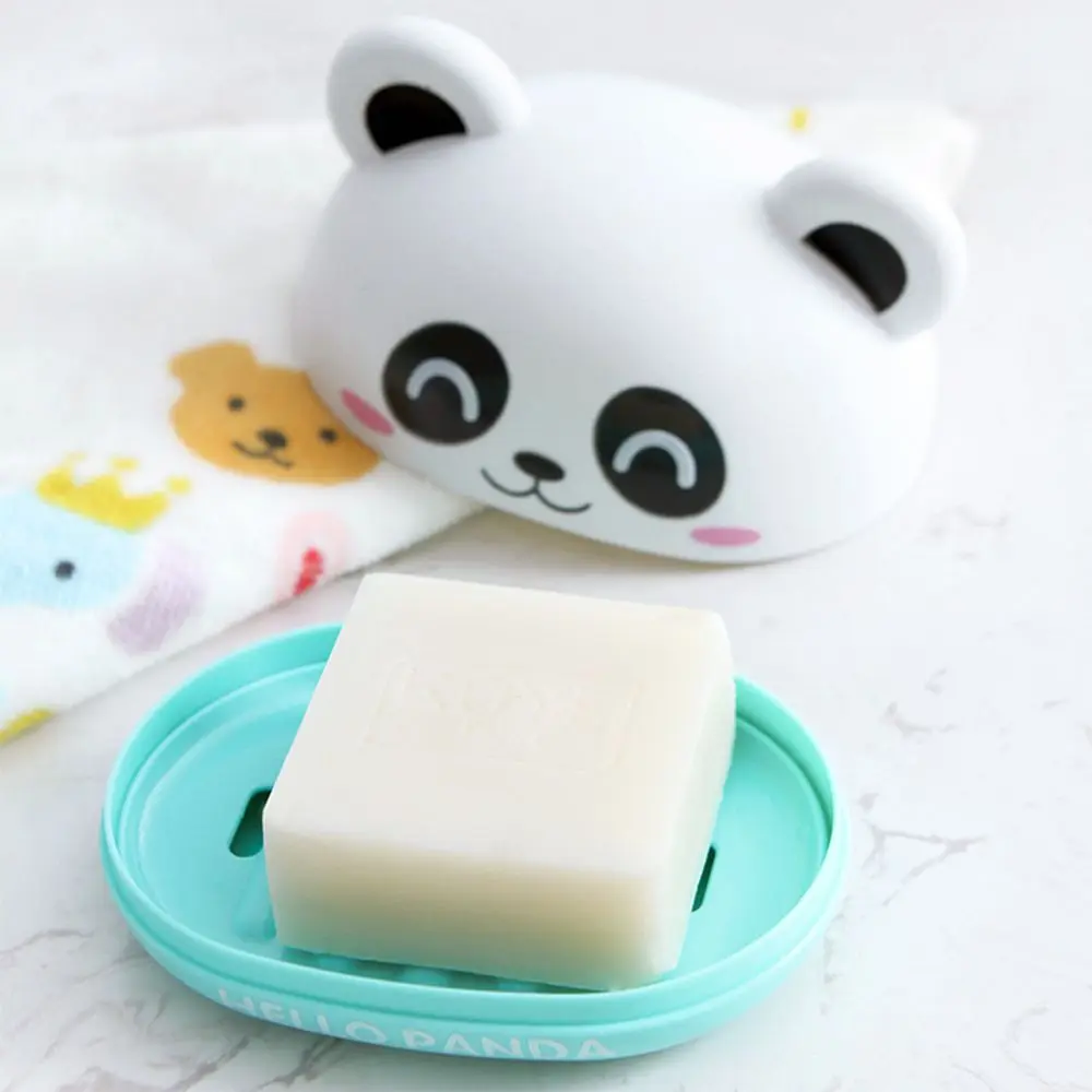 Lovely Panda Practical Soap Box Cover Draining Soap Dish Bathroom Accessories 