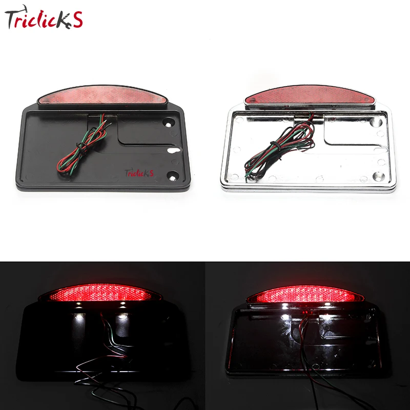 

Triclicks Black/Chrome New Motorcycle License Plate Lights LED Tail Lamp Horizontal Side Mount Bracket For Harley Bobber Chopper