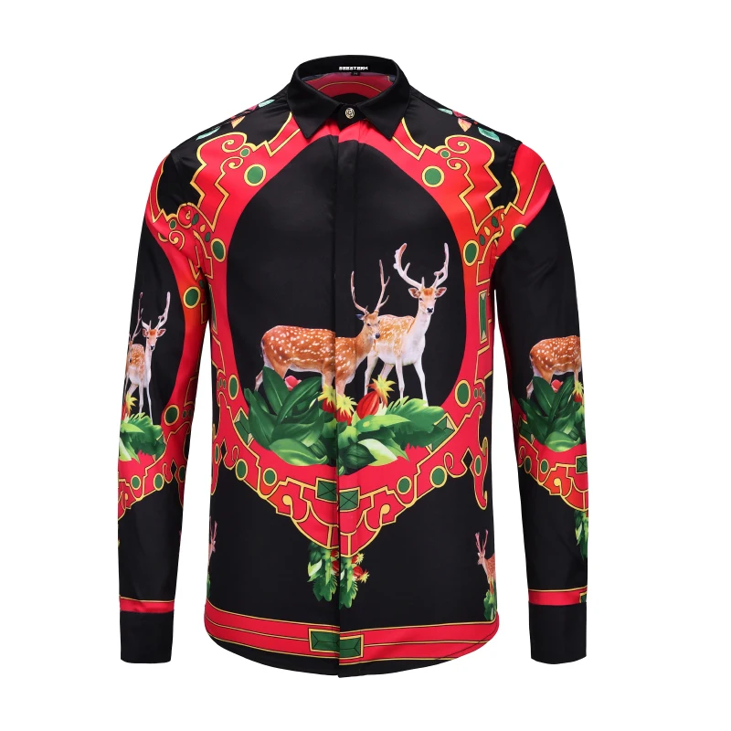 Бренд seestern одежда Для мужчин рубашка Новый рождественский принт олень Красный Полосатый завод Модный Западный стиль молодежи wapiti Топ