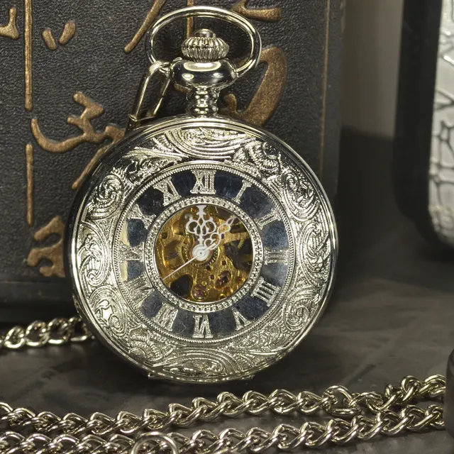 TIEDAN Silver Steampunk Mechanical Pocket Watch Men Vintage Skeleton Antique Lux TIEDAN Silver Steampunk Mechanical Pocket Watch Men Vintage Skeleton Antique Lux