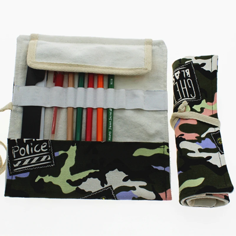 roll pencil case for boys,Camouflage stamp Canvas pen bags,cute school