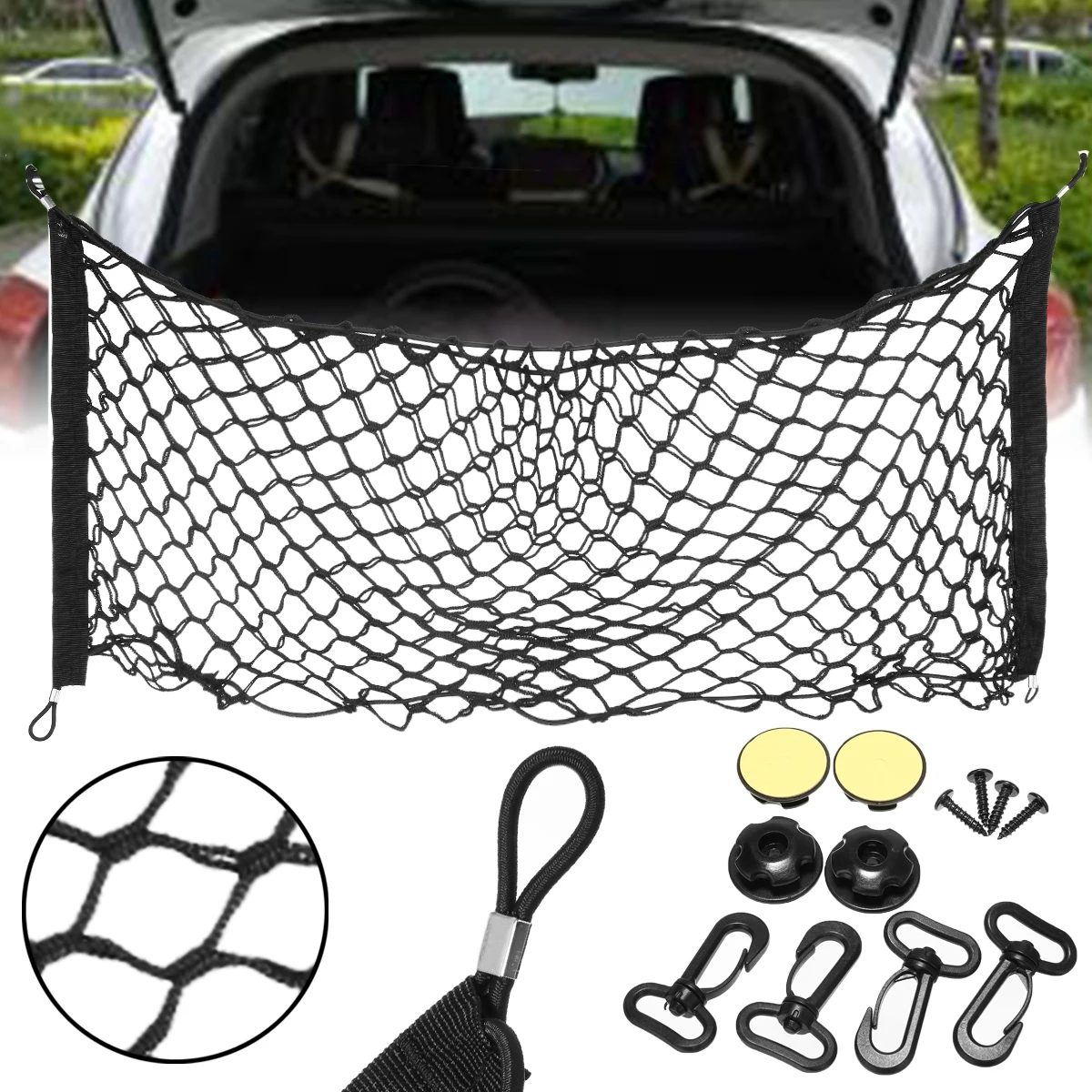 

Car Styling New Double Mesh Car Back Rear Trunk Seat Elastic String Net Mesh Storage Bag Pocket Sticker Trunk Organizer