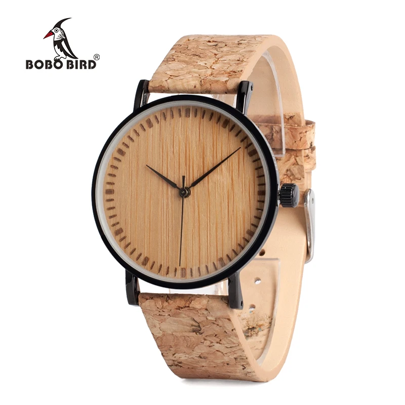 BOBO BIRD Wooden Dial Watches Cork Strap Wood Watch Timepieces for Men and Women relogio feminino C-E19 DROP SHIPPING