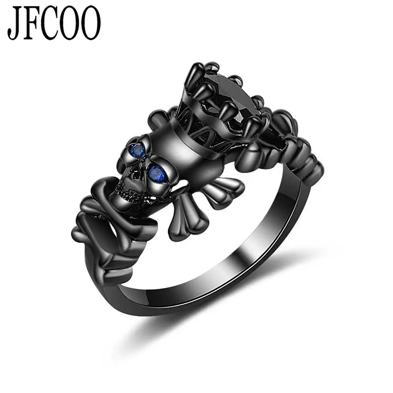 

Charm Skull Ring Blue Eyes AAA Zircon Men Fashion Punk Style Black Round Personality Design Rings Jewelry Dropshipping