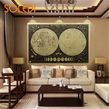 1 шт. 72X45 см Луна ретро большая винтажная бумага земля Луна Марс Карта мира Плакат настенная диаграмма украшение дома Наклейка на стену