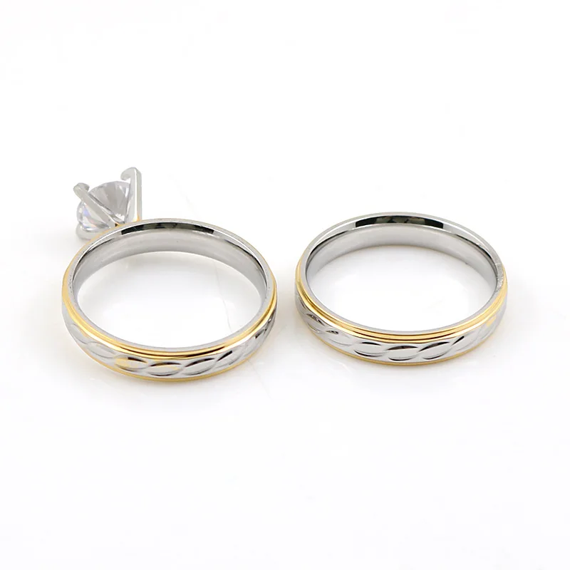 Romantic Couple Rings for Lovers in Wedding Rings Stainless Steel Rings Charm Crystal Stone Rings Silver Gold Color