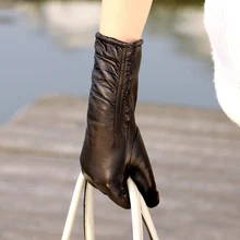 Женская черная кожаная оперная перчатка зимние теплые перчатки из овечьей шкуры Guante De Cuero1 пара/партия Черный \ Фиолетовый \ темно-синий