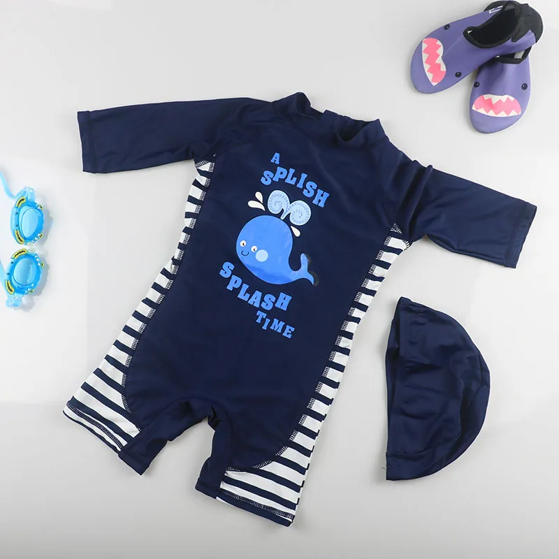 

Baby Toddler Boys Swimsuit Whale Pattern UV Protection Boy's Swimwear with Swimming Cap Children Bathing Suit Sunblock Beachwear
