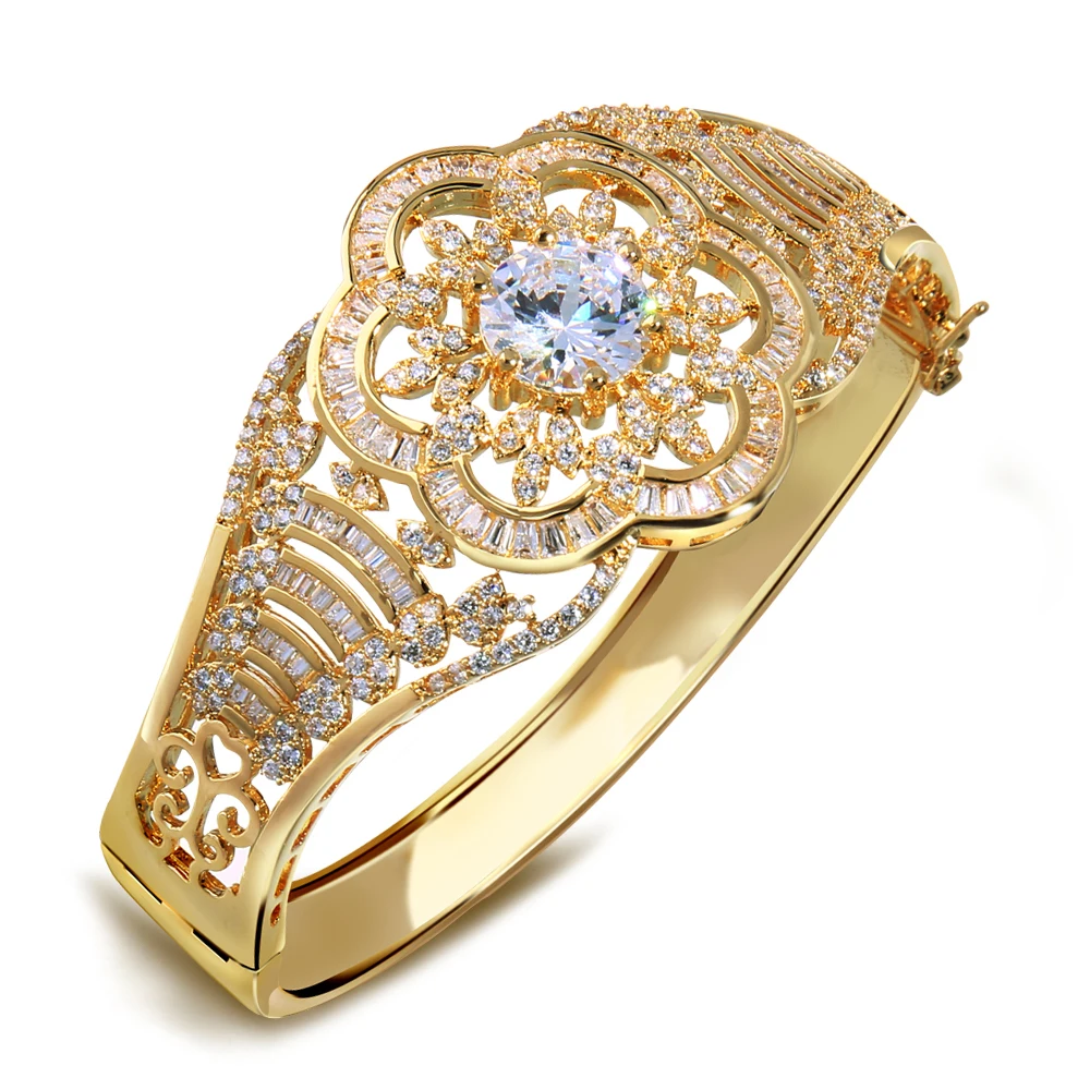 

Hot Selling Women Luxury bangles Prong Setting Made with AAA Cubic Zirconia Lead Free White Gold Plating Bridal Jewelry