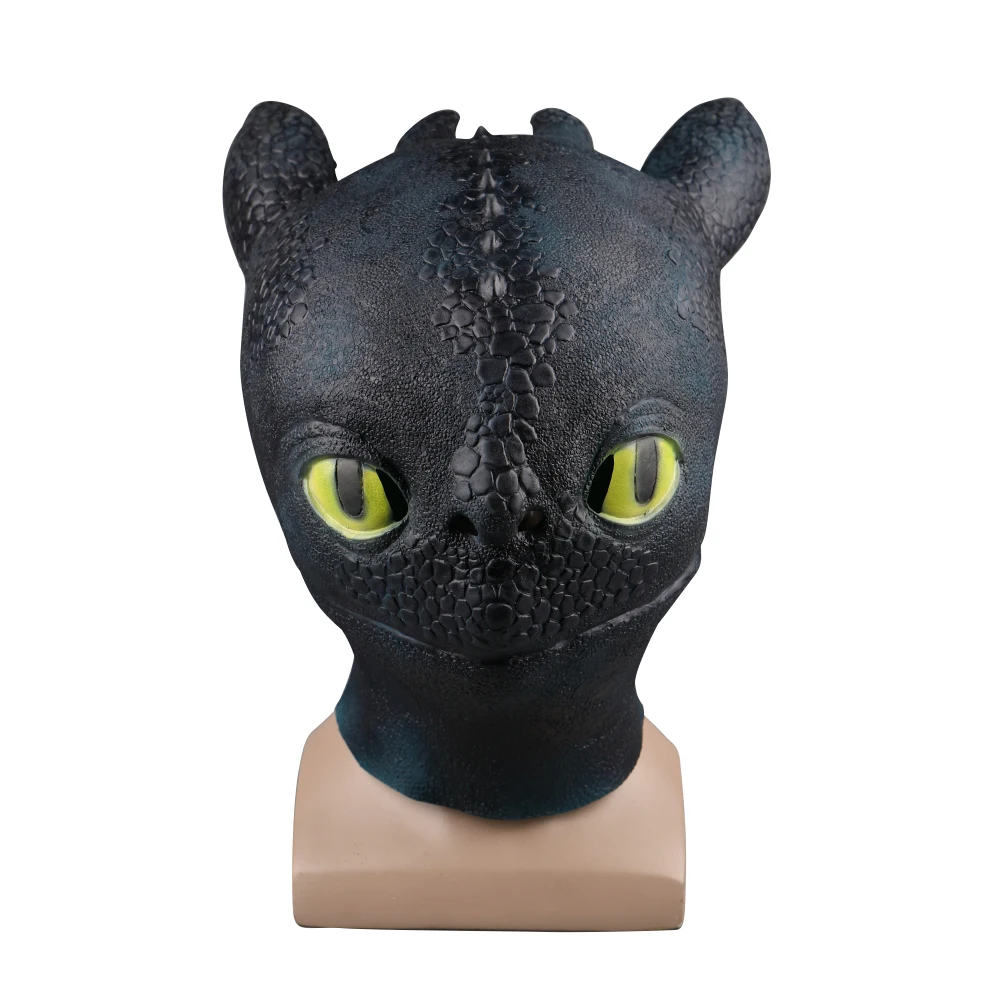 

2019 Movie How To Train Your Dragon 3 The Hidden World Toothless Cosplay Face Masks Full Head Latex Black Adult Helmet Halloween