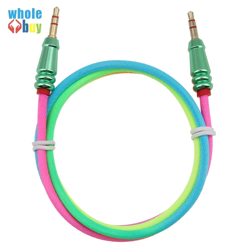 100pcs 3 5 Jack Audio Cable Male to Male Rainbow Round Bullet Cloth Audio Aux Cable For iPhone Car Headphone Wire Line Aux Cord