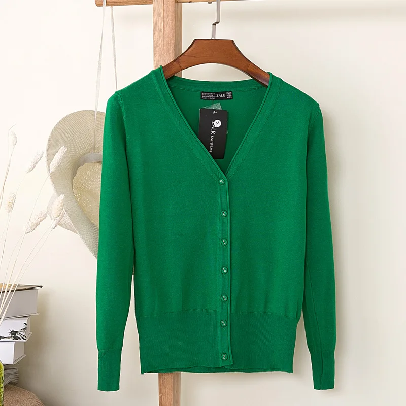 Весна 30 цветов женский свитер с v-образным вырезом вязаный свитер женский свернутый вязаный кардиган XL вязаный свитер Трикотаж - Цвет: Grass green