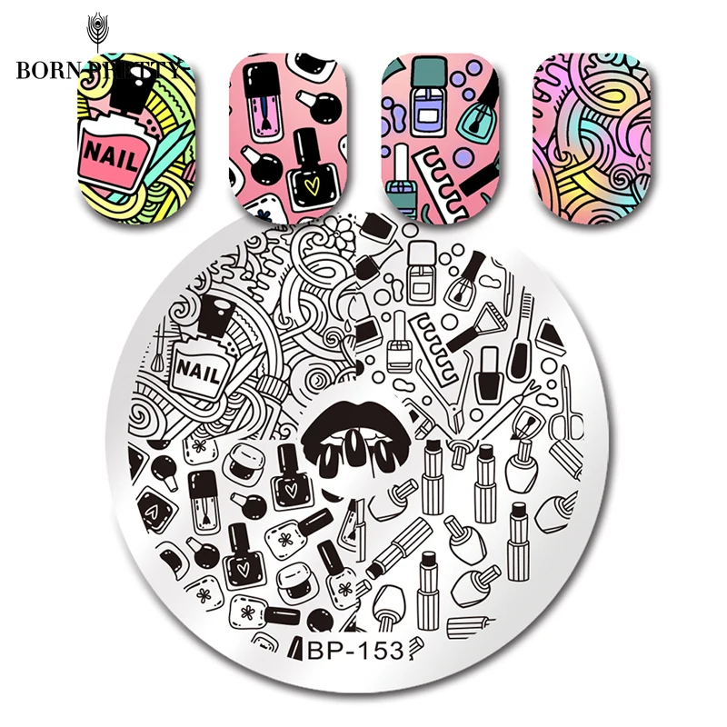 

BORN PRETTY Nail Stamping Plate Feather Makeup Lipstick Star Poker Cards Round Stencil Manicure Nail Art Image Plate