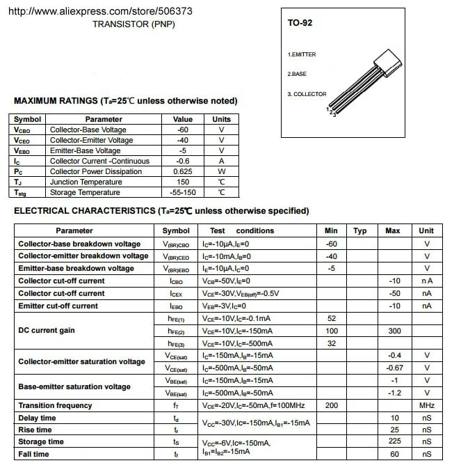 100 шт./лот 2N2907 to92 pnp-транзистор 2n2907A транзисторы TO-92 2n2907 транзистор 0.8A 60v mosfet транзисторы