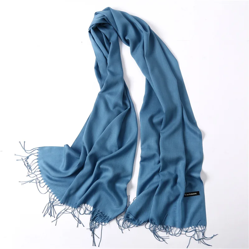 Модные весенние, Осенние, зимние шарфы с кисточками, женские шали, одноцветные шали, женские шали из пашмины, длинные кашемировые хиджабы-шарфы, палантины - Цвет: blue