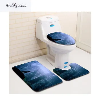 

Free Shipping 3pcs Nightfall Wolf In Forest Banyo Paspas Bathroom Carpet Toilet Bath Mat Set Tapis Salle De Bain Alfombra Bano