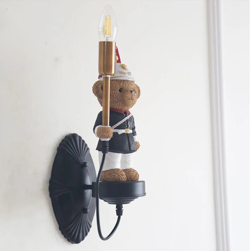 Скандинавский светодиодный Медвежонок светодиодный настенный светильник бра из смолы детская спальня мальчик украшения для комнаты Девочки Рождественский подарок, подарок на день рождения светильник