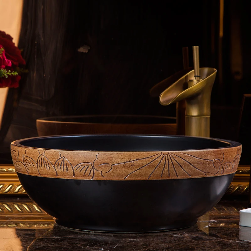 Round Bathroom sinks bowl vanities chinese Art Counter Top ceramic