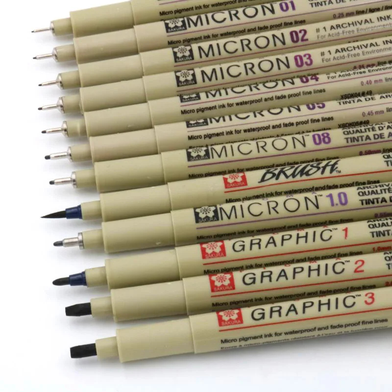 12 шт. пигментный лайнер чернильный маркер Micron разные наконечники для рисования