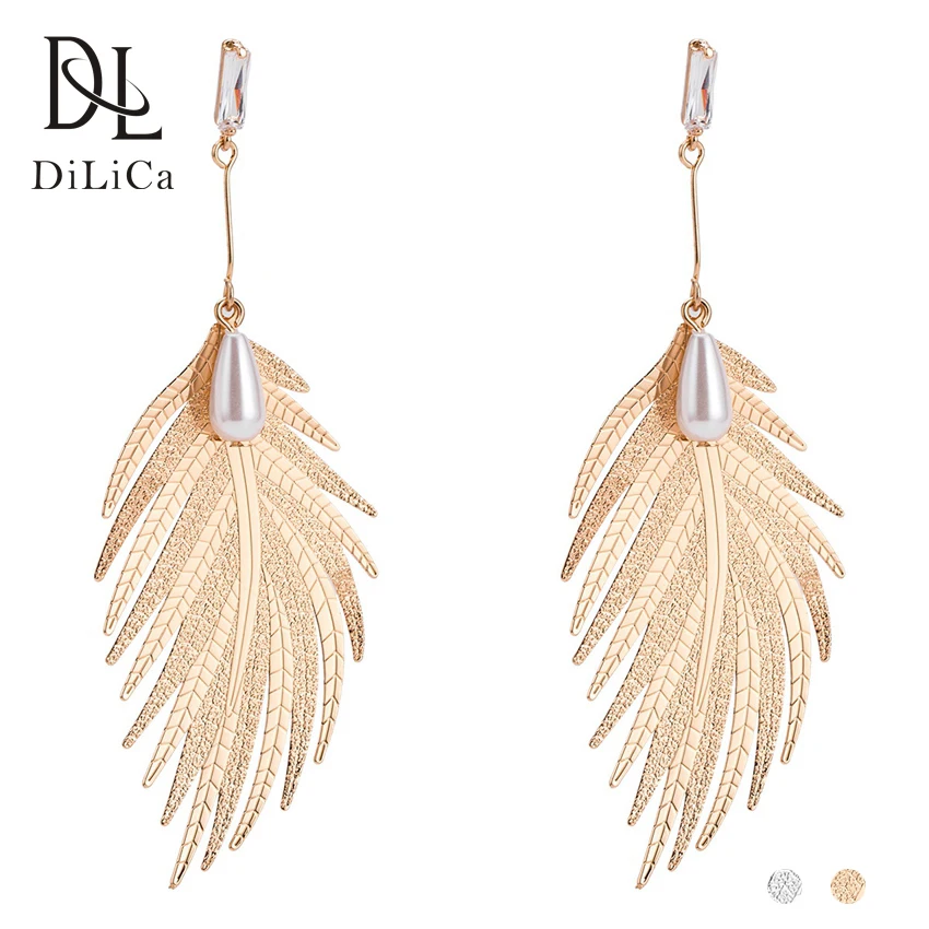 Женские винтажные серьги капельки DiLiCa из сплава с листом длинная Имитация