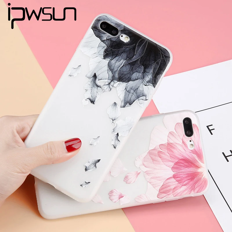 

iPWSOO Beautiful Phone Case For iPhone 6 6S 7 8 Plus X Capa Fashion Lovely Relief Flower Soft TPU For iPhone 7 Phone Case Fundas
