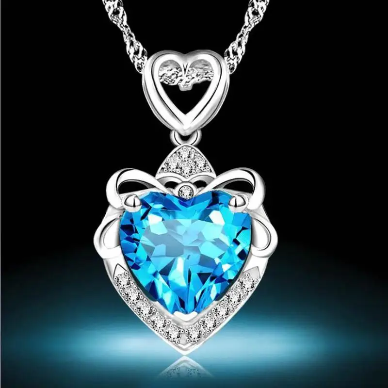 

Everoyal Luxury Zircon Blue Heart Pendant Necklace Jewelry Trendy Silver 925 Clavicle Necklace For Women Birthday Party Bijou