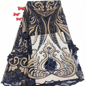 

Luxury 5 Yards Sequins Lace African Swiss voile Mesh Fabric 2019 High Quality Nigerian French Tulle Sequins Lace Fabrics A1642