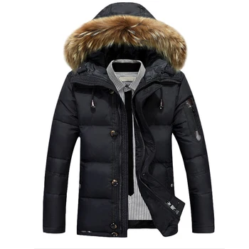 

Winter Mens Thick Duck Down Coat 90% White Duck Down With Fur Hood Parka Male Solid Color Zipper Duck Down Jackets Outwear Coat