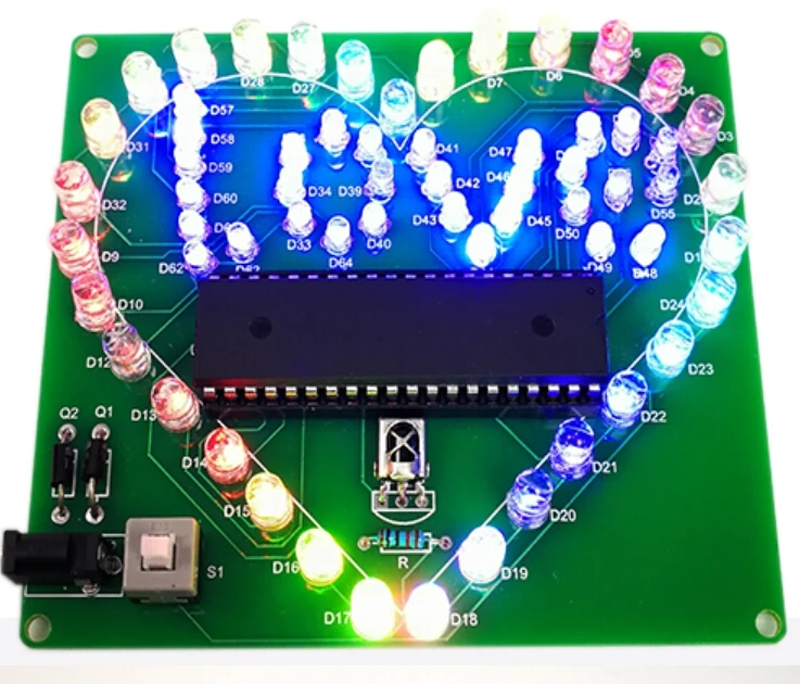 Электронный набор для самостоятельной сборки, Красочный Светодиодный светильник в форме сердца, электронный набор для самостоятельной сборки, пульт дистанционного управления для производства USB в форме сердца d