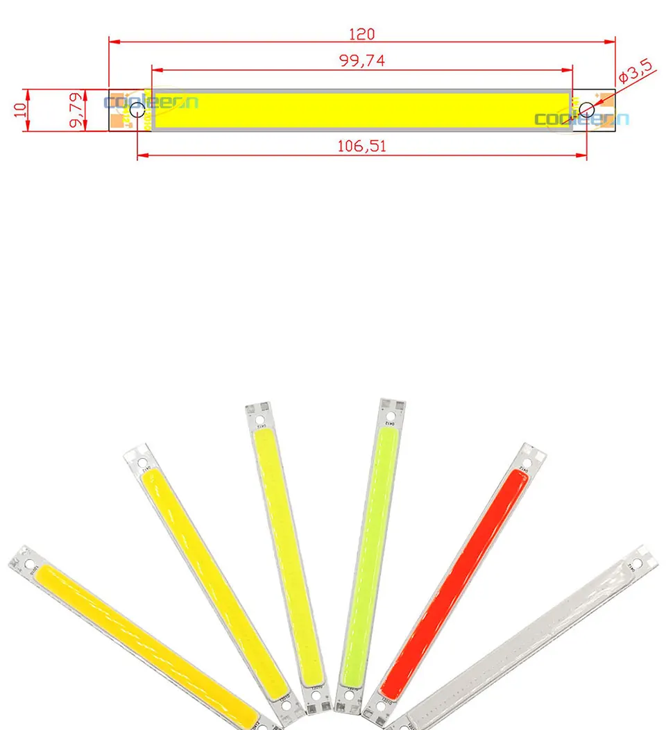 120mm 4.72in LED Bar Light Strip COB Bulb 12V 7W 10W LED Lamp Green Blue Red White Emitting Colors 12010mm COB Chip (1)