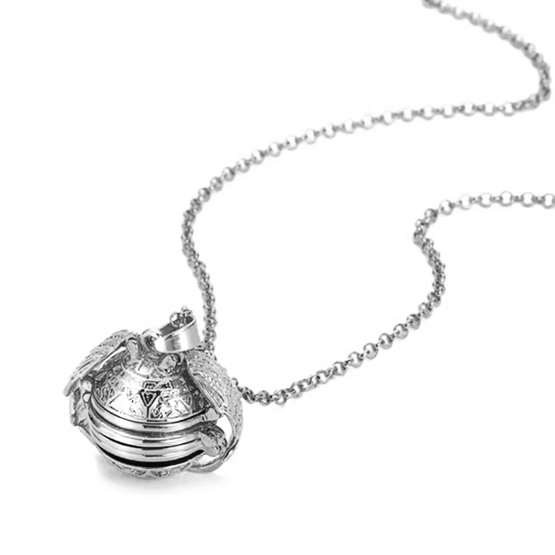 Expanding Locket Necklace with Plated Angel Wings Pendant Vintage Exquisite Memory Photo Album Box Long Chain Unisex Jewelry