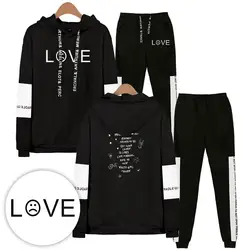BTS 2D Lil открытый черный принт высокое качество 2019, новая мода стиль Женская комплект из двух предметов хип поп свитшоты и брюки для девочек