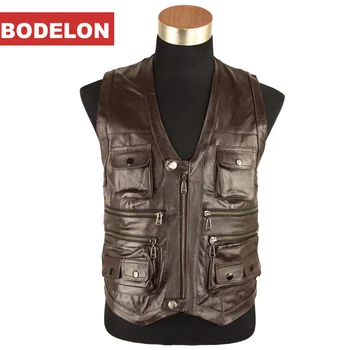 

BOU More than 2020 autumn/winter pockets Men's head layer cowhide leather vest