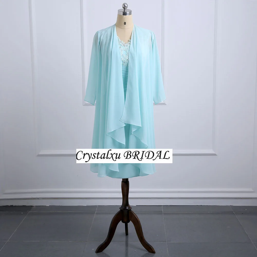 

Vintage Cheap Turquoise Chiffon Mother of the Bride Dresses Lace Appliques Beaded Long Sleeves Wedding Party Gowns With Jacket