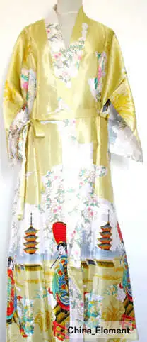 Высокая мода золотой китайский женский шелковый халат традиционное кимоно банное Восточное вечернее платье женская пижама Размер S M L XL XXL XXXL WR040 - Цвет: Gold