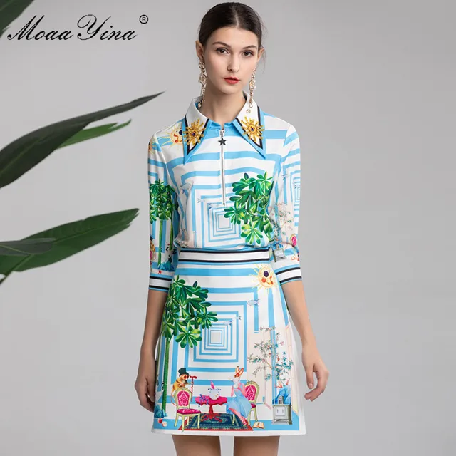Best Price MoaaYina Fashion Designer Set Summer Women Half sleeve Beading Wonderful Animal home Print Tops+Short skirt Two-piece suit Best Price MoaaYina Fashion Designer Set Summer Women Half sleeve Beading Wonderful Animal home Print Tops+Short skirt Two-piece suit