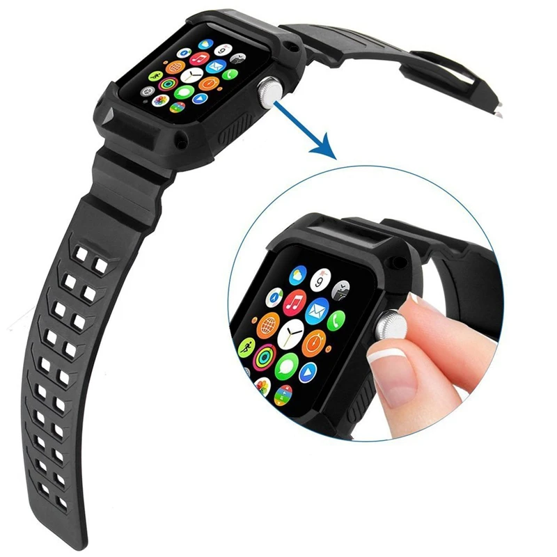 Противоударный прочный армированный чехол с силиконовым ремешком для Apple Watch Series
