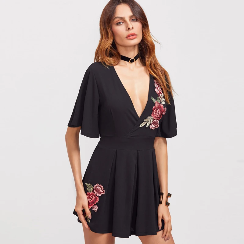 Deep V neck Sexy Dress Black Summer Mini Dress Women Slim Club Party