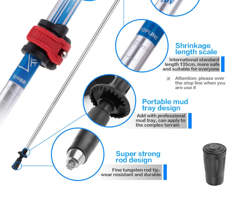 2 шт. в партии, модель 7075 года, Сверхлегкий Телескопический альпеншток из алюминиевого сплава, 5 секций, походная трость, Треккинговая палка