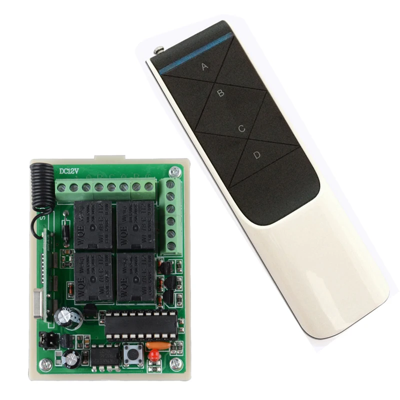 

100M-3000M DC 12V 10A 4 CH Wireless Remote Control Switch Syatem Momentary Toggle Adjustable 315mhz 433mhz