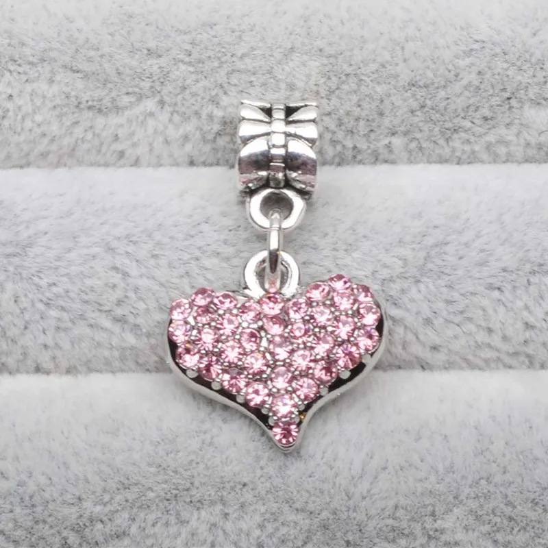 

2019 DIY European Beads Rhinestone Crystal Pink Love Pendant Fit Original Bracelets & Bangles DIY Jewelry Making Precious Gift
