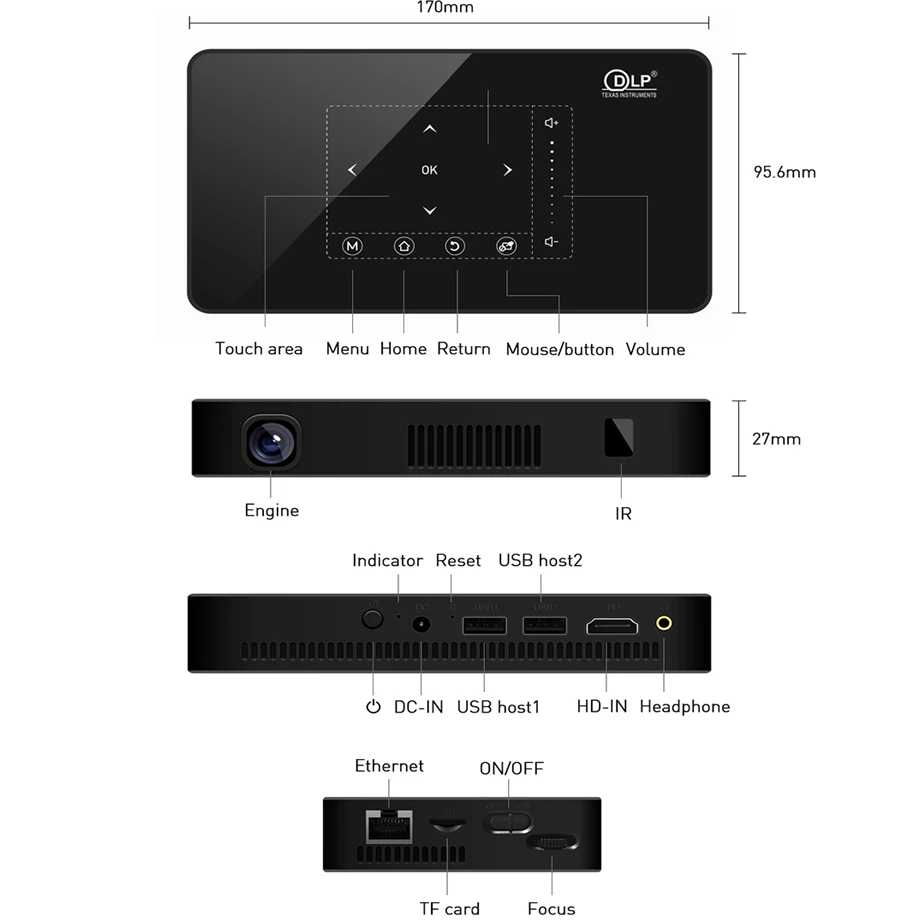 Smartldea-P10 미니 스마트 DLP 프로젝터, 안드로이드 9.0 wifi 비머 블루투스 4K 내장 배터리 터치 키 Airplay Miracast DLNA