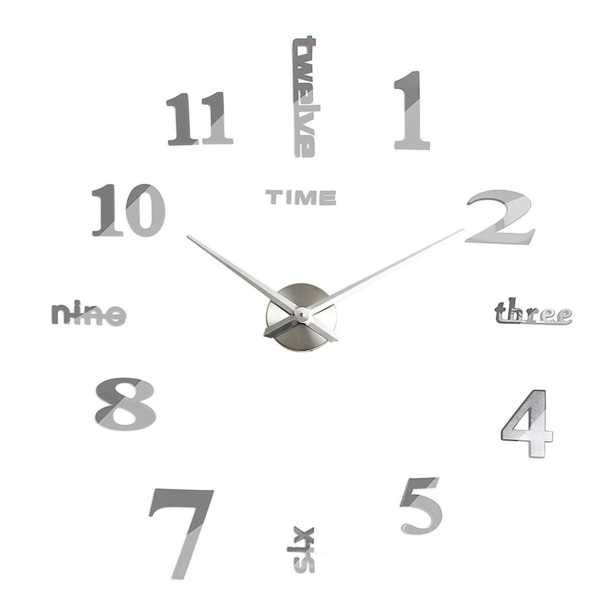 Quartz clocks Large Mirror Wall Clock 3D Hanging Clock Bracket Black