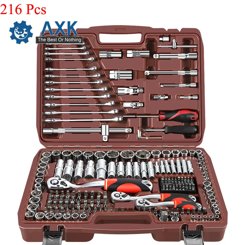 

Hand Tools Auto Repair Kit Combination Set Car Bushing Ratchet Wrench Axk 216pcs 72 Teeth Handle Stainless Steel