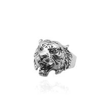 Hip Hop Retro Punk Tiger Head Ring Gothic Fashion Personality Cool Male Tiger Ring Man Domineering Knight Men's Animal Ring Gift