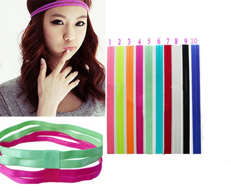 10Colors Double Yoga Hair Bands Women Men Sweatbands Anti-slip Elastic Rubber Football Running Sports Headband Hair Accessories