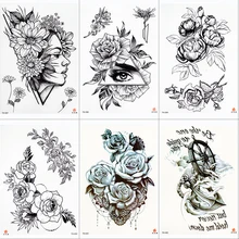 Черный цветок боди арт водонепроницаемые Временные татуировки сексуальные бедра руки татуировки розы для женщин флэш-татуировки наклейки